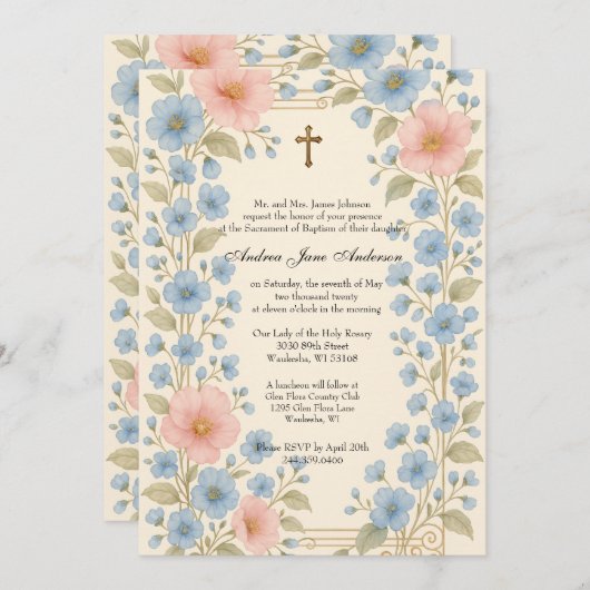 Katholische Taufe Bloral Jesus gesegnete Mutter Einladung (Vorne/Hinten)