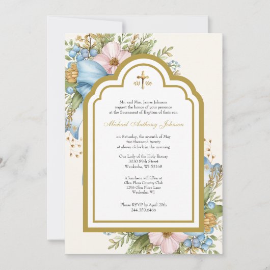 Katholische Taufe Bloral Mary und Jesus Einladung (Vorderseite)