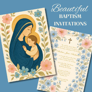 Katholische Taufe Blumen Mary & Baby Jesus Einladung