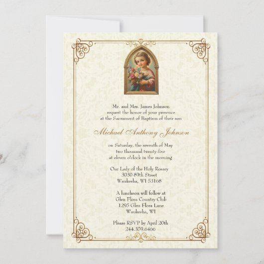 Katholische Taufe Christening Blumenkind Jesus Einladung (Vorderseite)