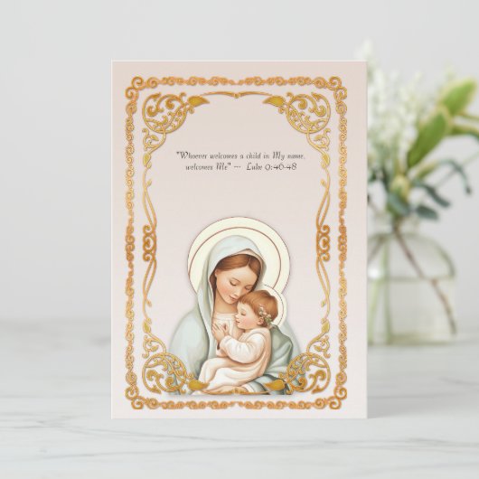 Katholische Taufe Christening gesegnete Mutter Jes Einladung (Stehend Vorderseite)