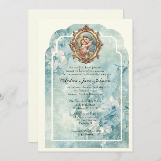 Katholische Taufe Christening gesegnete Mutter Jes Einladung (Vorne/Hinten)