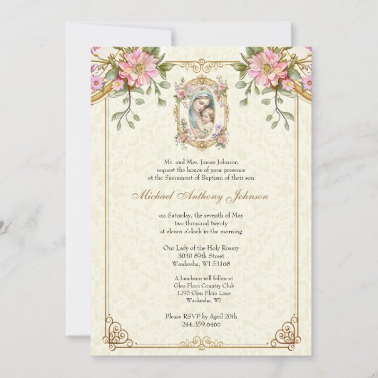 Katholische Taufe Christening gesegnete Mutter Jes Einladung (Vorderseite)