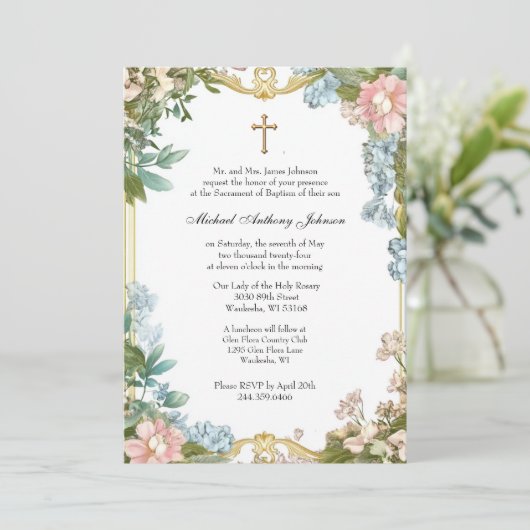 Katholische Taufe Christening gesegnete Mutter Jes Einladung (Stehend Vorderseite)