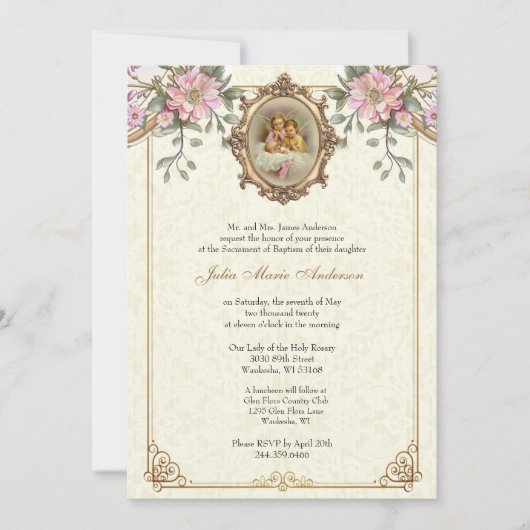 Katholische Taufe Christening Guardian Angels Baby Einladung (Vorderseite)