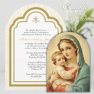 Katholische Taufe Floral Maria und Jesus Einladung