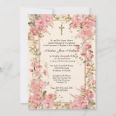 Katholische Taufe für Mädchen Christening Pink Flo Einladung (Vorderseite)