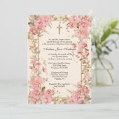 Katholische Taufe für Mädchen Christening Pink Flo Einladung (Stehend Vorderseite)