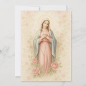 Katholische Taufe Mädchen Mutter Mary Pink Roses Einladung (Rückseite)