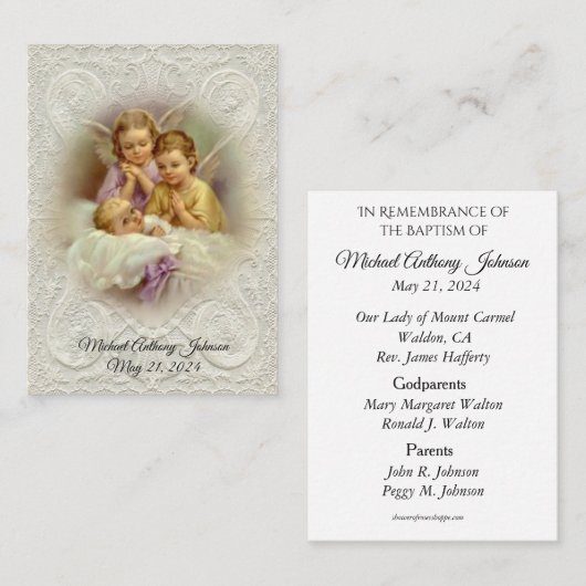 Katholische Taufkarte für Baby Visitenkarte (Vorne/Hinten)
