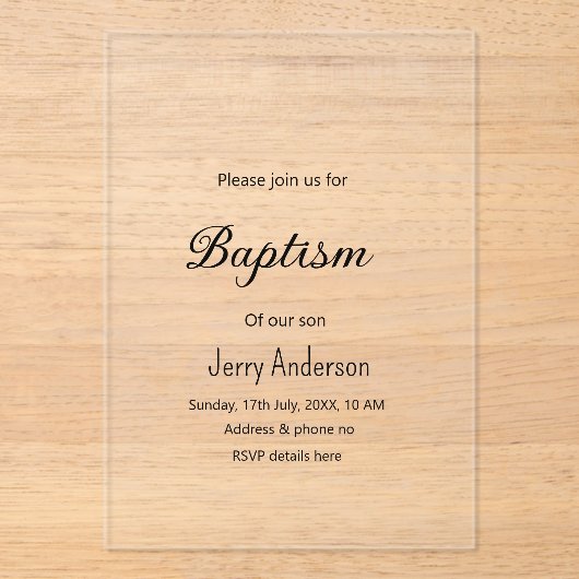 Katholische Taufkinder moderne einfache QR minimal Acryleinladungen (Vorderseite)