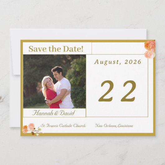 Katholische Terracotta-Rose Save the Date Karte (Vorderseite)