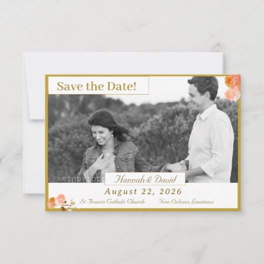 Katholische Terracotta-Rose Save the Date Karte (Vorderseite)