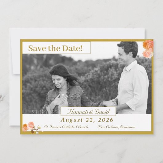 Katholische Terracotta-Rose Save the Date Karte (Vorderseite)