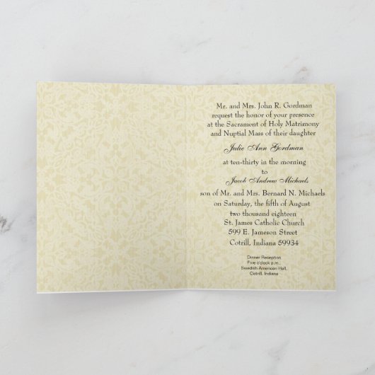 Katholische traditionelle Brauthochzeit Einladung (Innenseite)