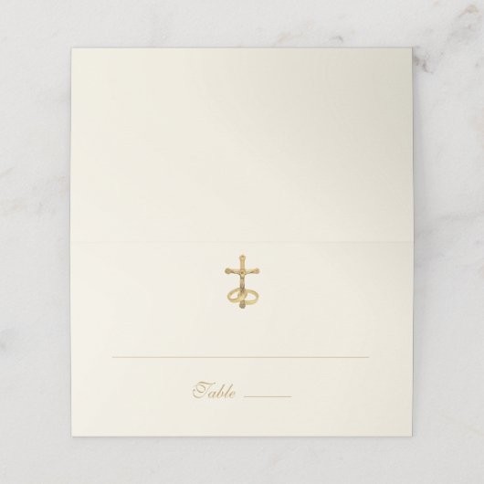 Katholische Vintag Elegante Einfache Hochzeitsfeie Platzkarte (Außenseite Aufgefaltet)