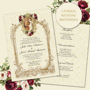 KATHOLISCHE VINTAGE-HOCHZEITSEINLADUNGEN MIT BLUME EINLADUNG