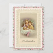 Katholische Vintage Taufe für Mädchen Einladung (Vorderseite)