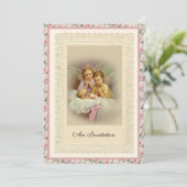 Katholische Vintage Taufe für Mädchen Einladung (Stehend Vorderseite)