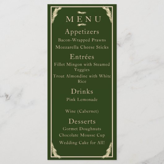 Katholische Winterhochzeit Menükarte (Vorderseite)