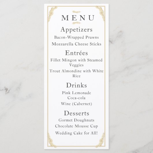 Katholische Winterhochzeit Menükarte (Vorderseite)