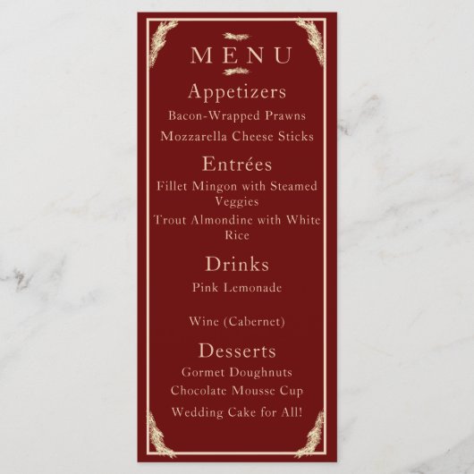 Katholische Winterhochzeit Menükarte (Vorderseite)