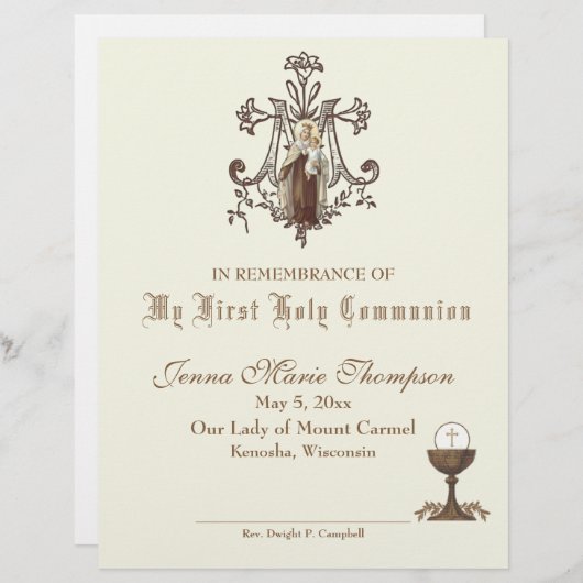 Katholische Zeugnisurkunde über die Heilige Kommun (Vorne/Hinten)