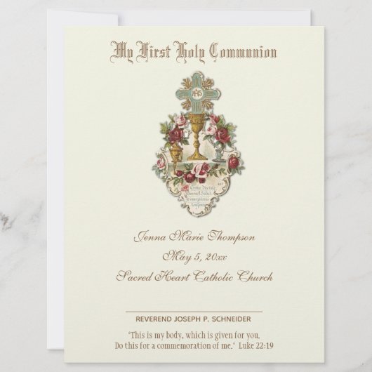 Katholische Zeugnisurkunde über die Heilige Kommun (Vorderseite)