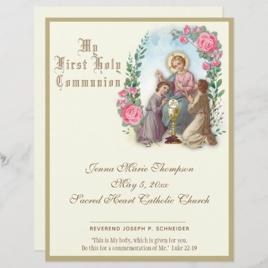 Katholische Zeugnisurkunde über die Heilige Kommun (Vorne/Hinten)