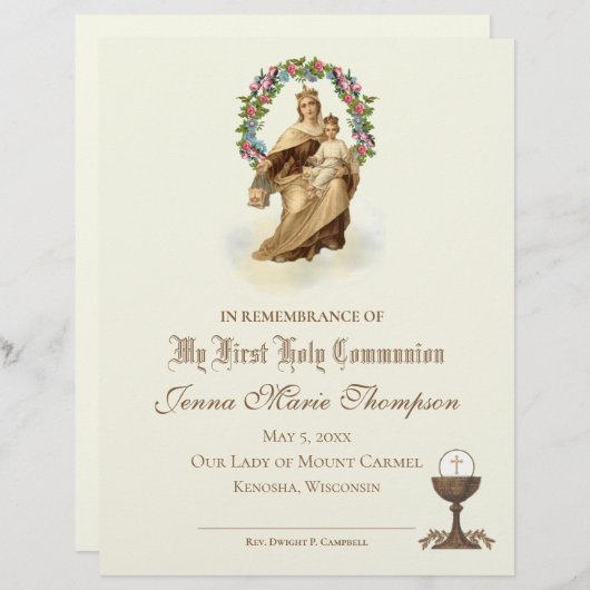 Katholische Zeugnisurkunde über die Heilige Kommun (Vorne/Hinten)