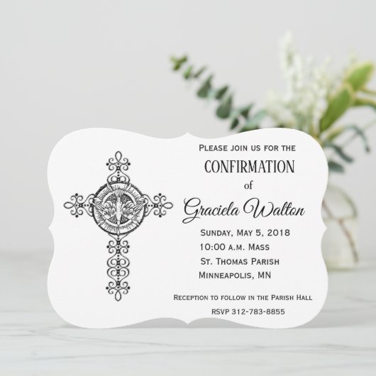 Katholischer Heiliger Geist Taubenkreuz Bestätigun Einladung (Stehend Vorderseite)