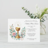 Katholischer Jesus Erste Kommunion Blumenladen Einladung (Stehend Vorderseite)