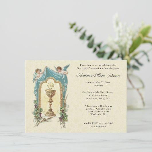 Katholischer Jesus Erste Kommunion Einladungen (Stehend Vorderseite)