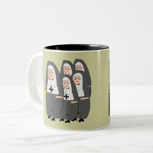 Katholischer Nonnen-Spaß "fette Schwestern " Zweifarbige Tasse (Vorderseite Links)