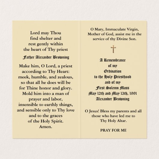 Katholischer Visitenkarten (Innenseite Aufgefaltet)