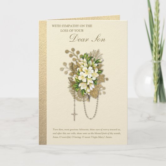 Katholisches Beileid Condolence Floral Rosary Son Karte (Vorderseite)