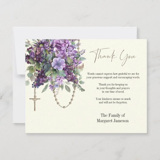 Katholisches Beileid zur Beerdigung von Rosenkranz Dankeskarte (Vorderseite)