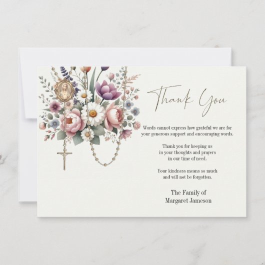 Katholisches Beileid zur Beerdigung von Rosenkranz Dankeskarte (Vorderseite)