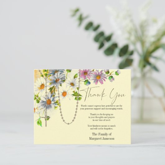 Katholisches Beileid zur Beerdigung von Rosenkranz Dankeskarte (Stehend Vorderseite)