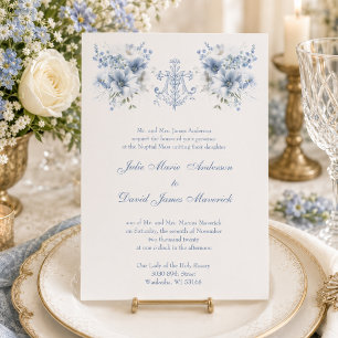 Katholisches Blaues Blumen Hochzeit religiöse Mari Einladung