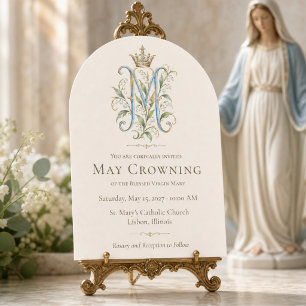 Katholisches blaues florales Marianisches Monogram Einladung