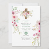 Katholisches Blumenkreuz Quinceanera Einladung Sag (Vorderseite)