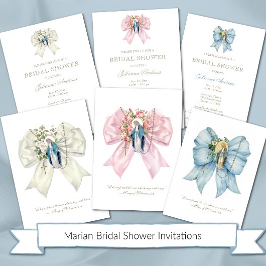 Katholisches Brautparty Gesegnet Mary Creme Rosary Einladung