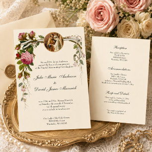 Katholisches Elegantes Elfenbein-Hochzeitsempfang- Einladung