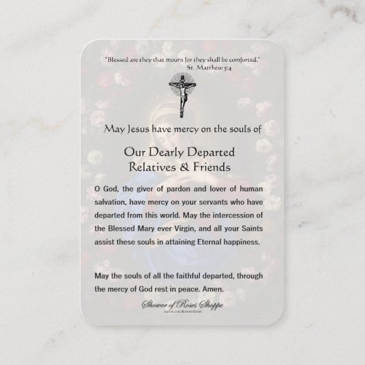 Katholisches Gebet für abgegebene Soule Jungfrau M Platzkarte (Rückseite)