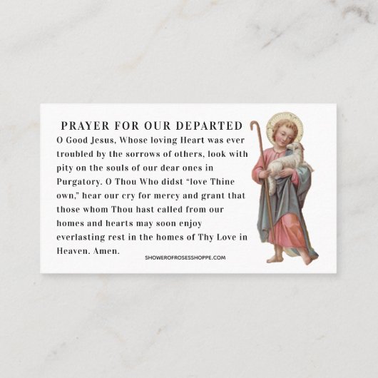 Katholisches Gebet für Soule bei der Begräbnisfeie Platzkarte (Rückseite)
