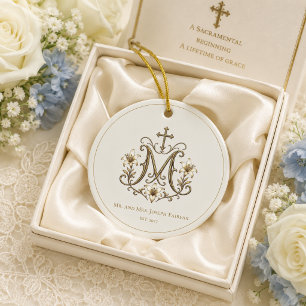 Katholisches Gold-Marianum-Kreuz-Monogramm Keramik Ornament
