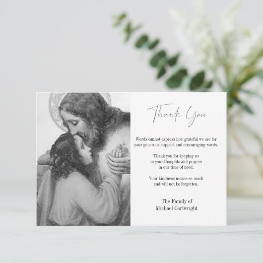 Katholisches Heiligherz Jesus Beerdigung Beileid Dankeskarte (Stehend Vorderseite)