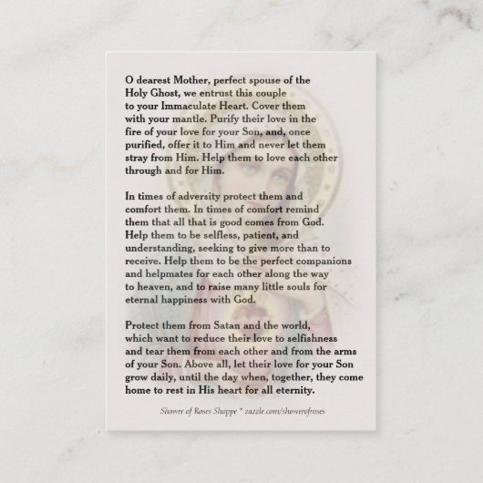 katholisches Hochzeitsgebet | Jungfrau Mary Holy C Visitenkarte (Rückseite)