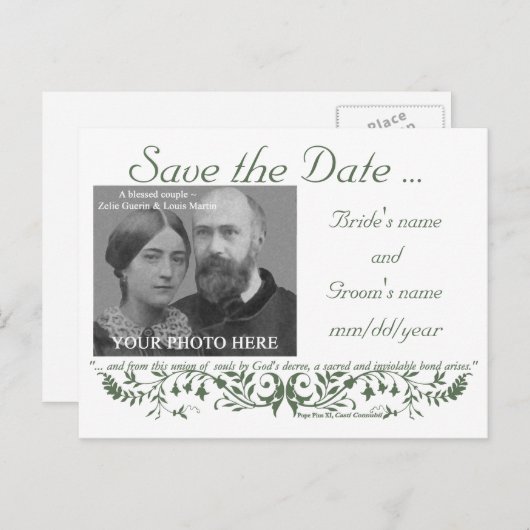 Katholisches Hochzeitsstipendium Save the Date Vor Ankündigungspostkarte (Vorne/Hinten)